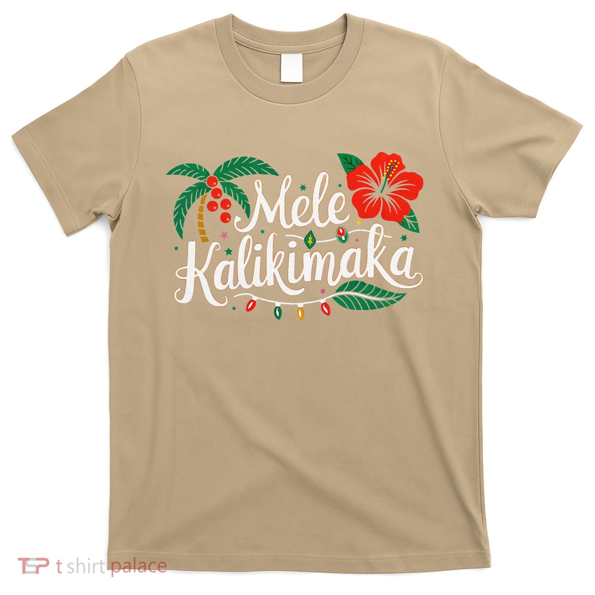 Mele Kalikimaka Hibiscus Palm Waikiki Big Island Christmas T-Shirt