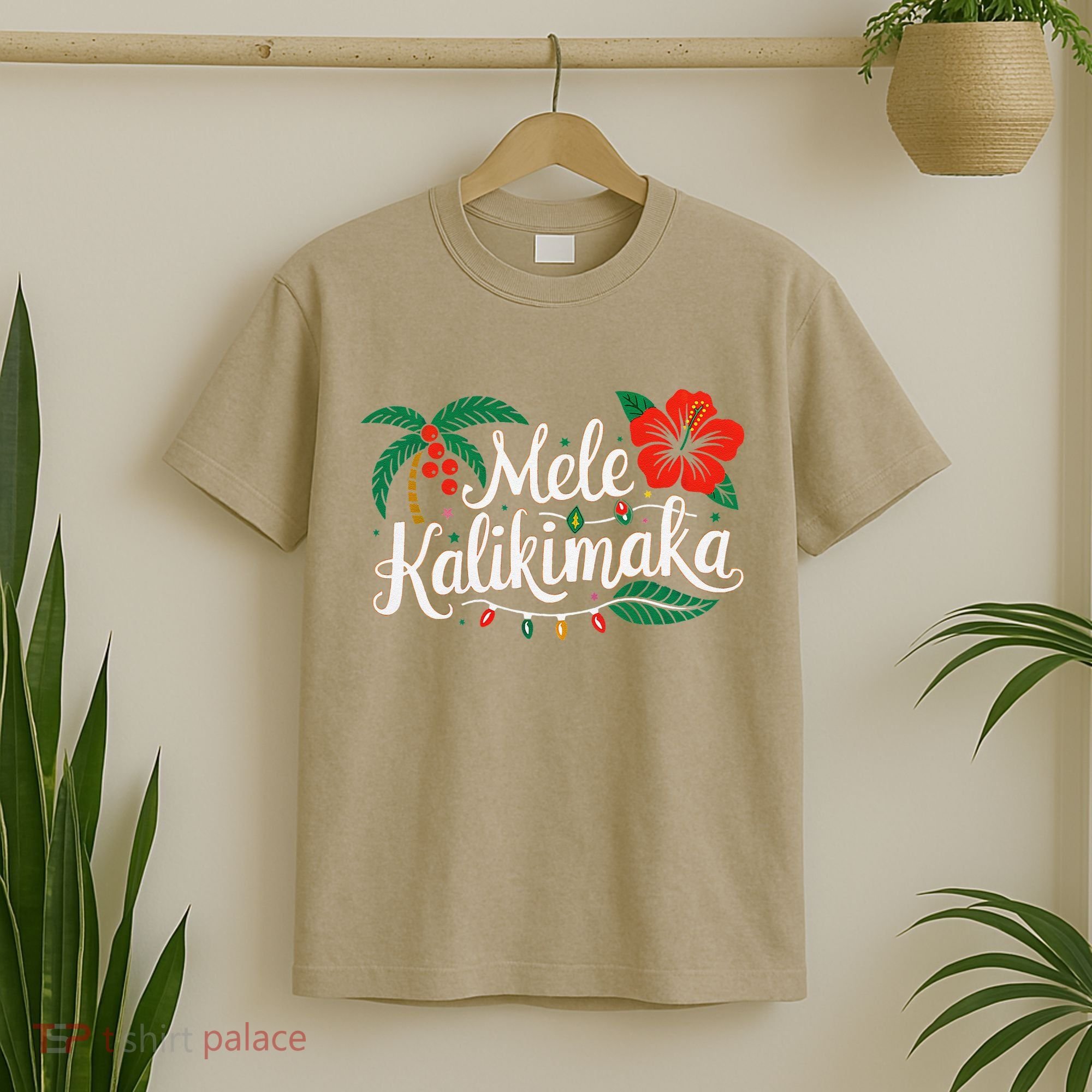 Mele Kalikimaka Hibiscus Palm Waikiki Big Island Christmas T-Shirt