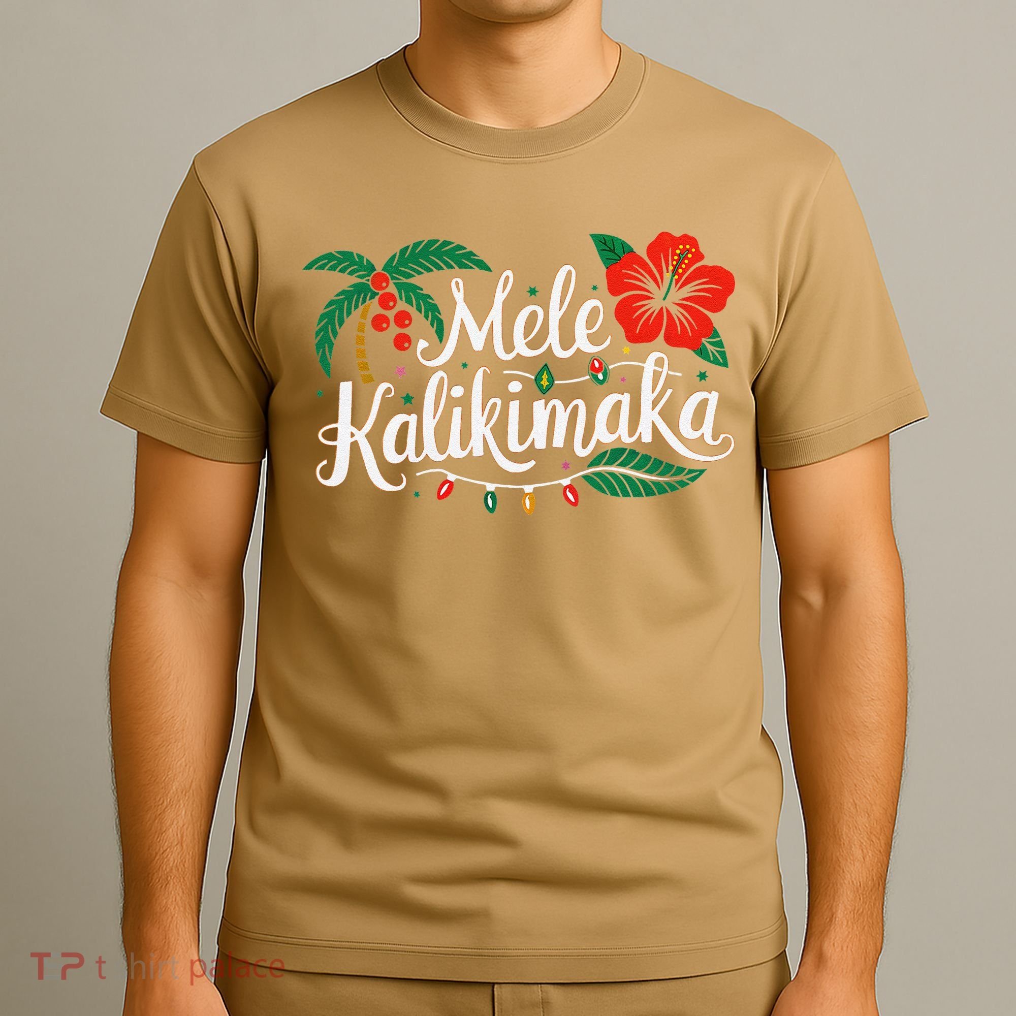 Mele Kalikimaka Hibiscus Palm Waikiki Big Island Christmas T-Shirt