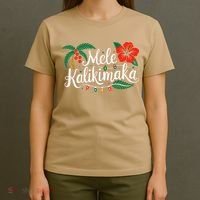 Mele Kalikimaka Hibiscus Palm Waikiki Big Island Christmas T-Shirt thumb 4
