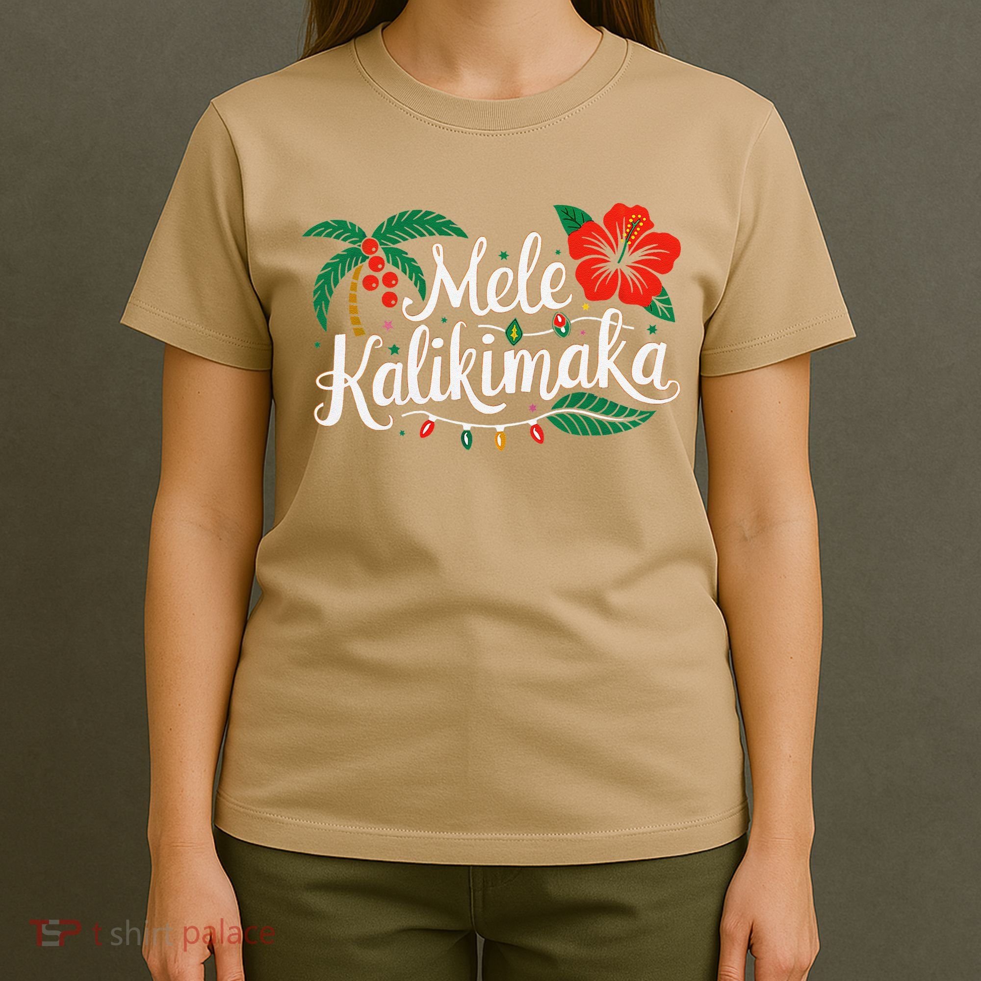 Mele Kalikimaka Hibiscus Palm Waikiki Big Island Christmas T-Shirt