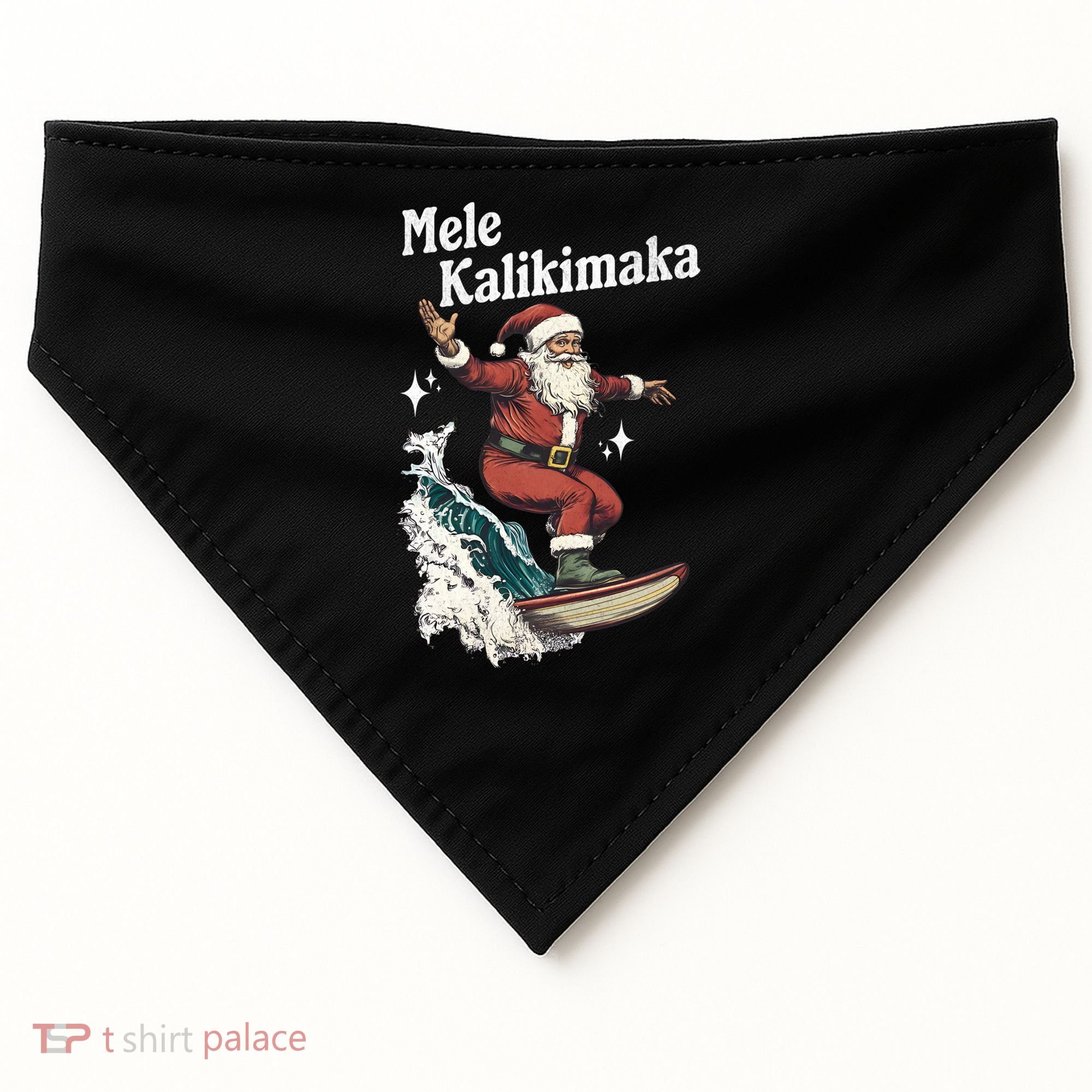Mele Kalikimaka Hawaiian Christmas Surfing Santa Gift USA-Made Doggie Bandana