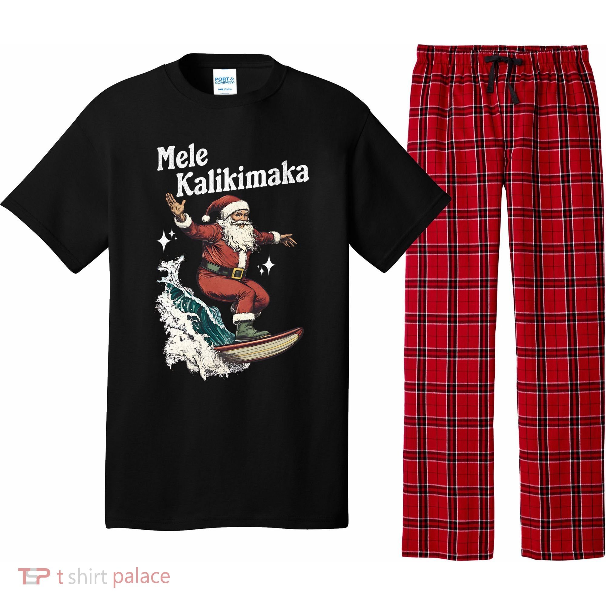 Mele Kalikimaka Hawaiian Christmas Surfing Santa Gift Pajama Set