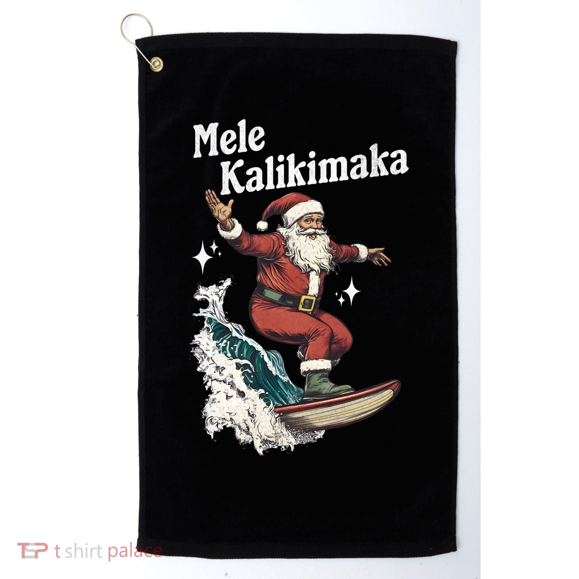 Mele Kalikimaka Hawaiian Christmas Surfing Santa Gift Golf Towel