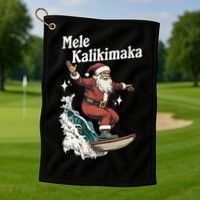 Mele Kalikimaka Hawaiian Christmas Surfing Santa Gift Golf Towel thumb 1