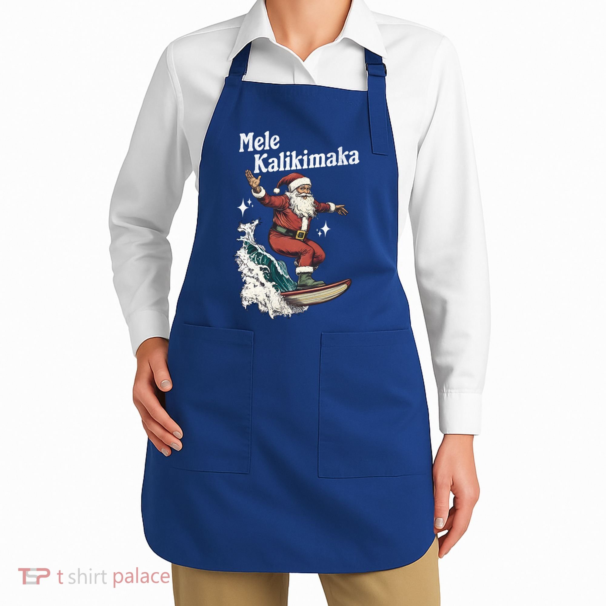 Mele Kalikimaka Hawaiian Christmas Surfing Santa Gift Apron