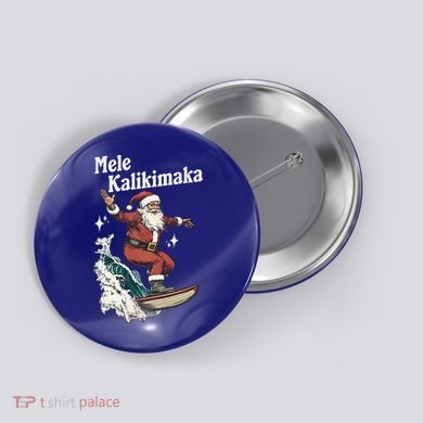 Mele Kalikimaka Hawaiian Christmas Surfing Santa Gift Button