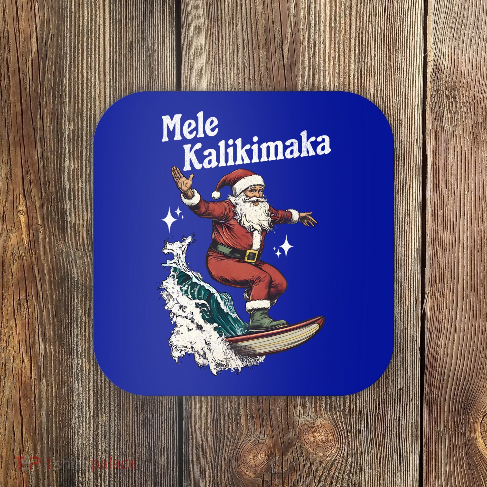 Mele Kalikimaka Hawaiian Christmas Surfing Santa Gift Coaster