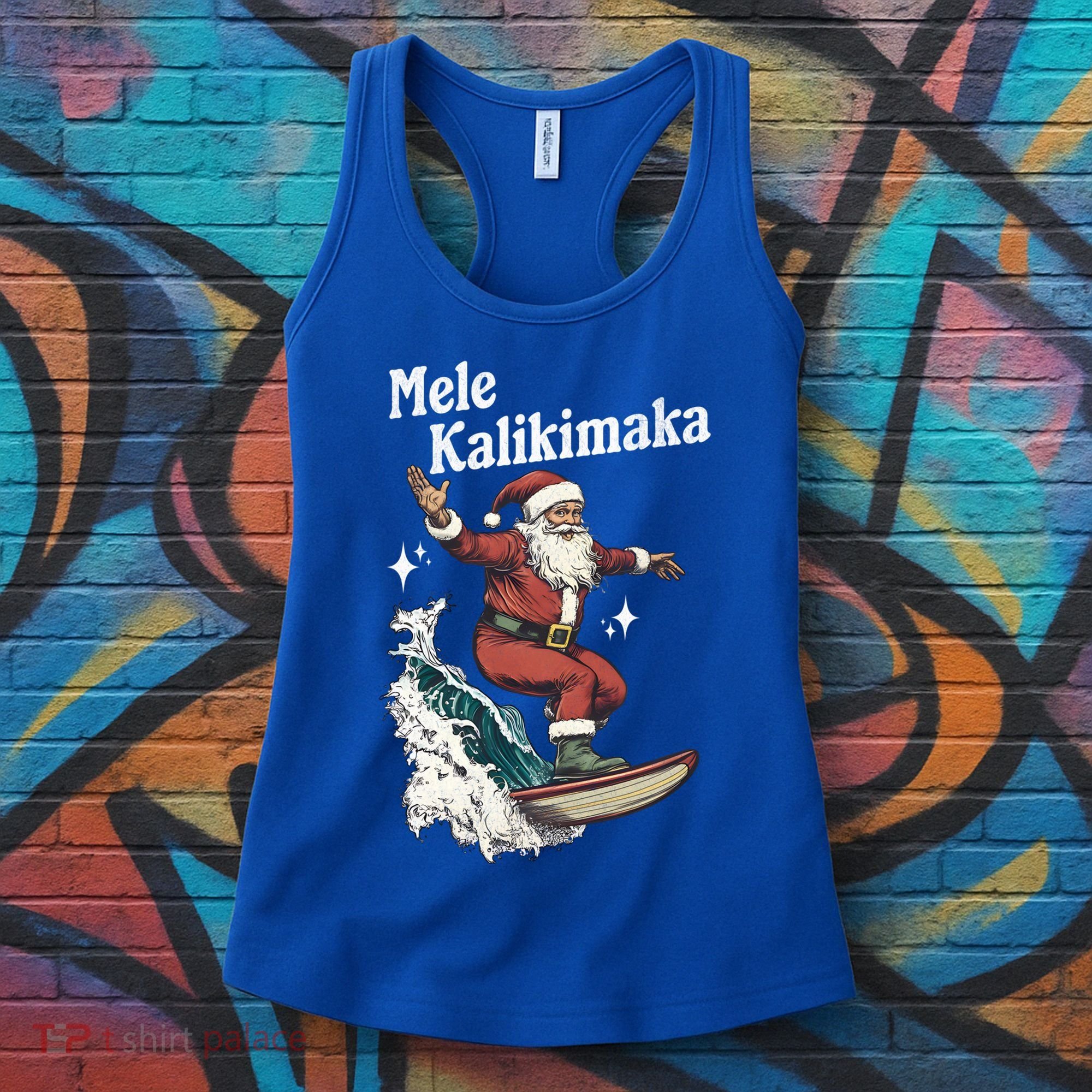 Mele Kalikimaka Hawaiian Christmas Surfing Santa Gift Women's Tank Top