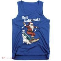 Mele Kalikimaka Hawaiian Christmas Surfing Santa Gift Tank Top thumb 0