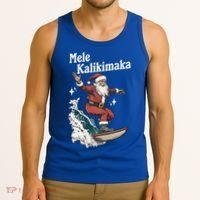 Mele Kalikimaka Hawaiian Christmas Surfing Santa Gift Tank Top thumb 3