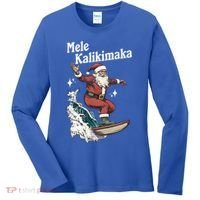 Mele Kalikimaka Hawaiian Christmas Surfing Santa Gift Women's Long Sleeve Shirt thumb 0