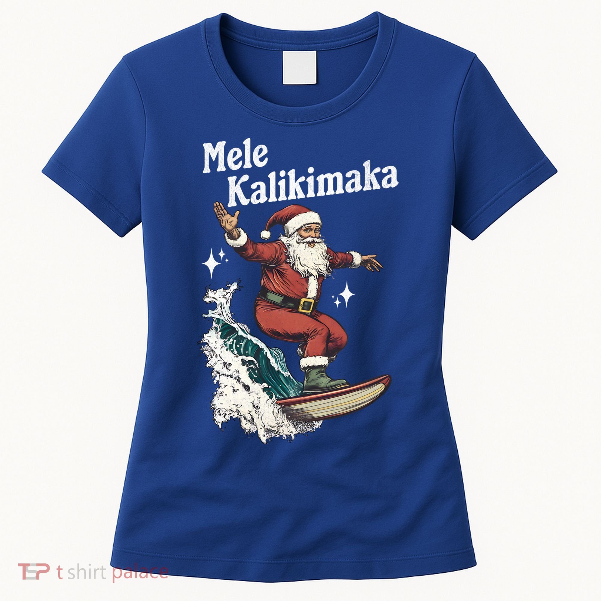 Mele Kalikimaka Hawaiian Christmas Surfing Santa Gift Women's T-Shirt
