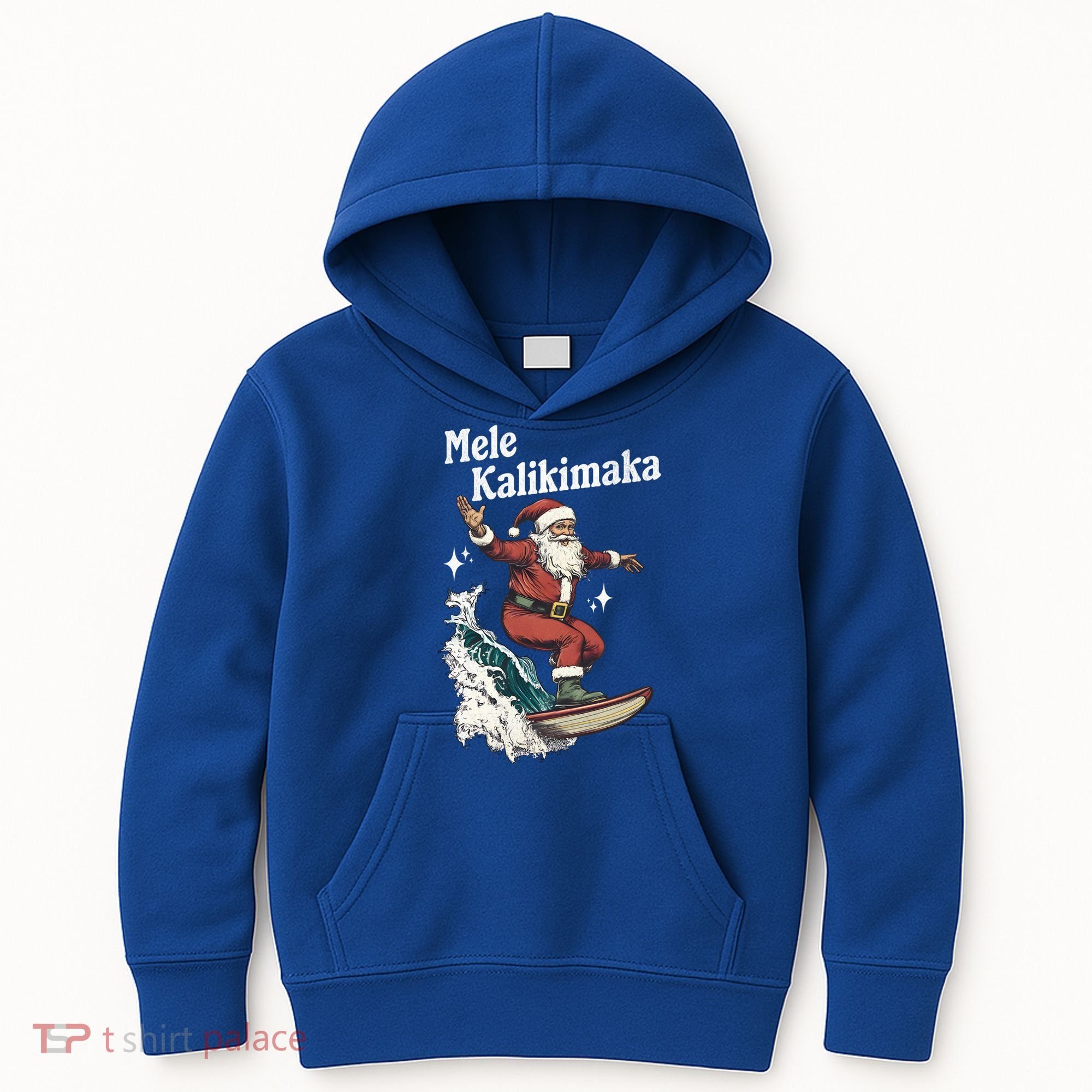 Mele Kalikimaka Hawaiian Christmas Surfing Santa Gift Kids Hoodie