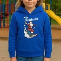 Mele Kalikimaka Hawaiian Christmas Surfing Santa Gift Kids Hoodie thumb 3