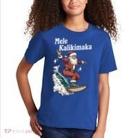 Mele Kalikimaka Hawaiian Christmas Surfing Santa Gift Kids T-Shirt thumb 2