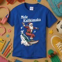Mele Kalikimaka Hawaiian Christmas Surfing Santa Gift Kids T-Shirt thumb 3