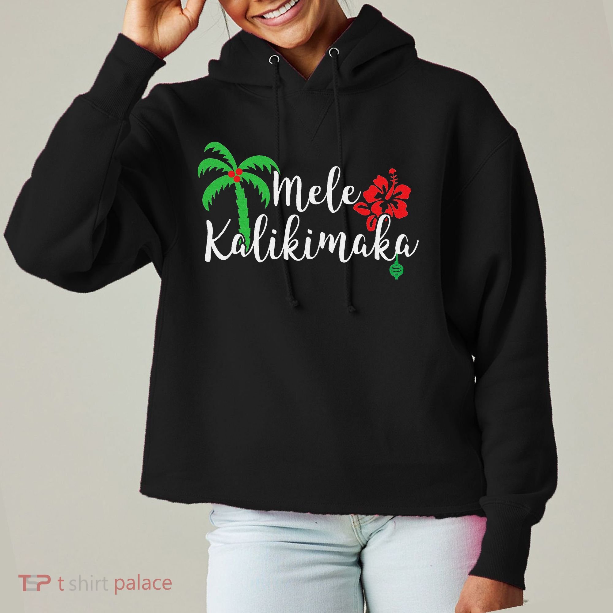 Mele Kalikimaka Hawaiian Merry Christmas Ladies Heavyweight Boxy Pullover Hoodie