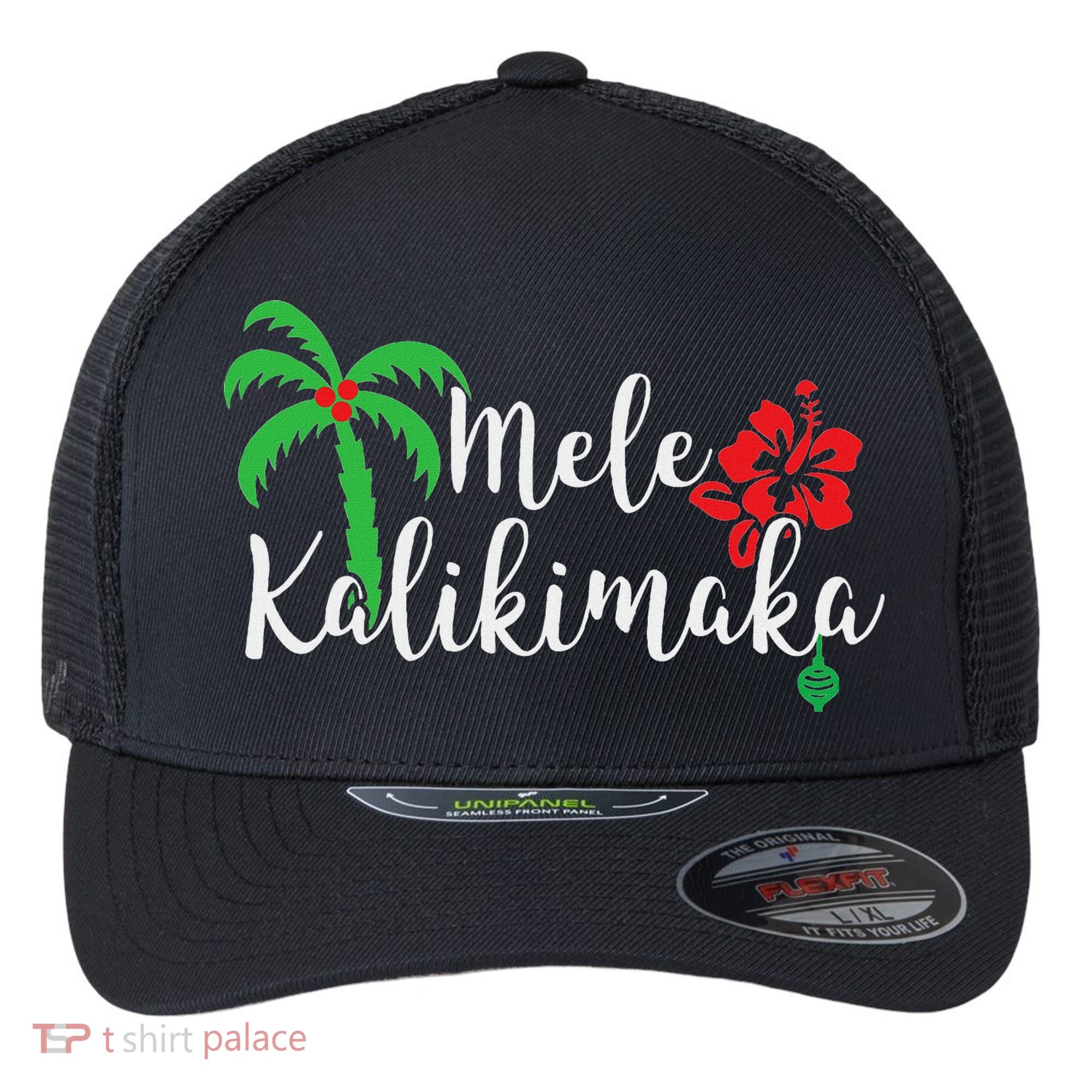Mele Kalikimaka Hawaiian Merry Christmas Flexfit Unipanel Trucker Cap