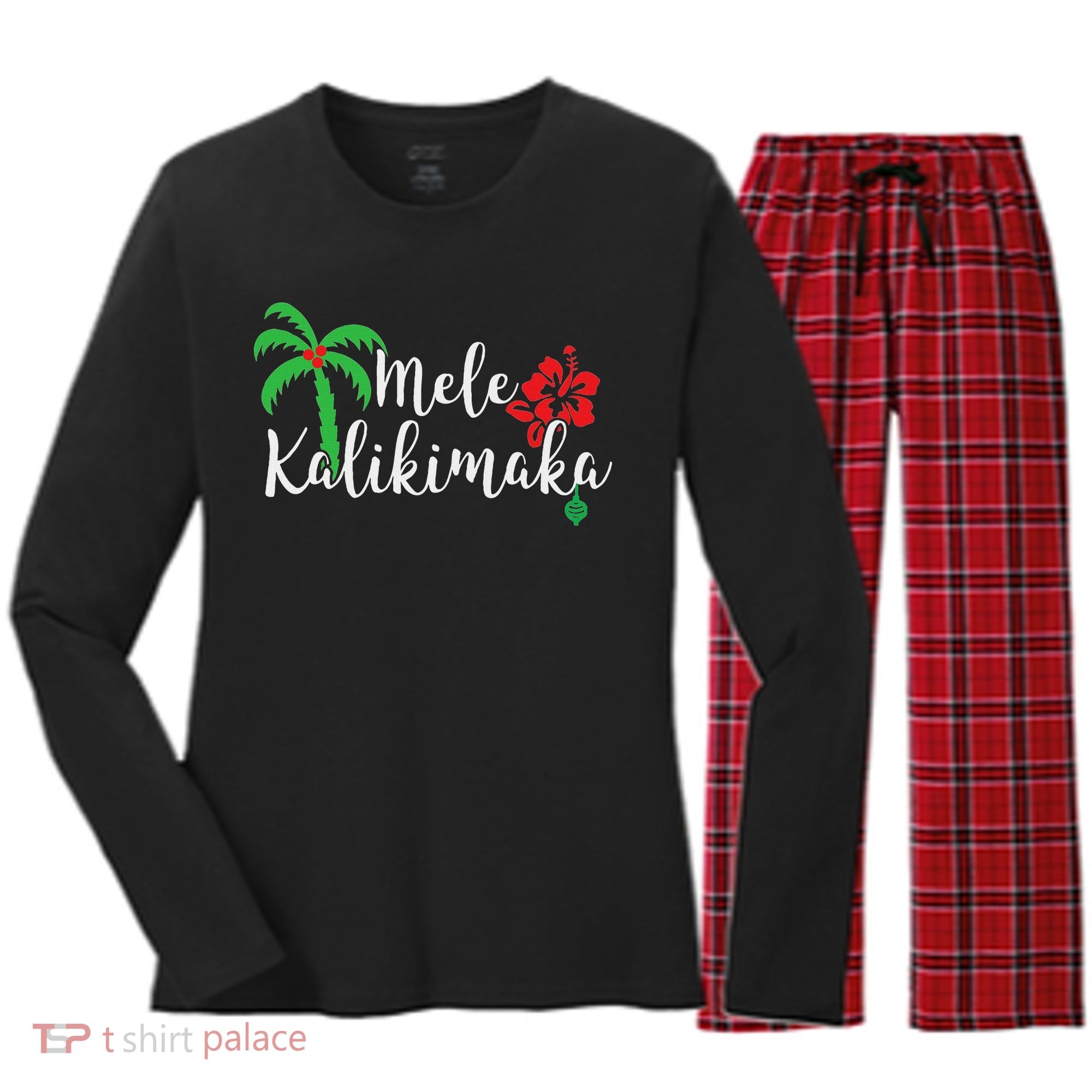 Mele Kalikimaka Hawaiian Merry Christmas Women's Long Sleeve Flannel Pajama Set 
