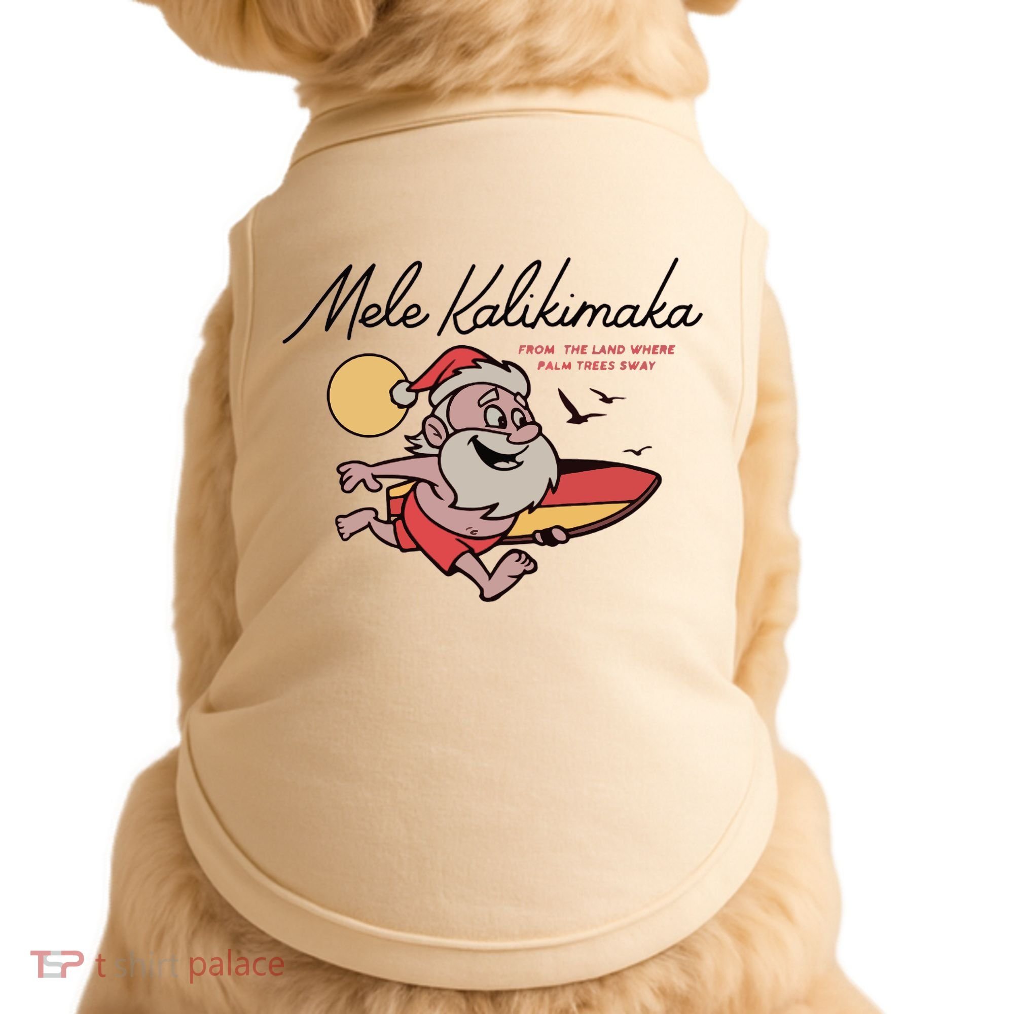 Mele Kalikimaka Hawaii Christmas Surfing Santa Doggie Tank