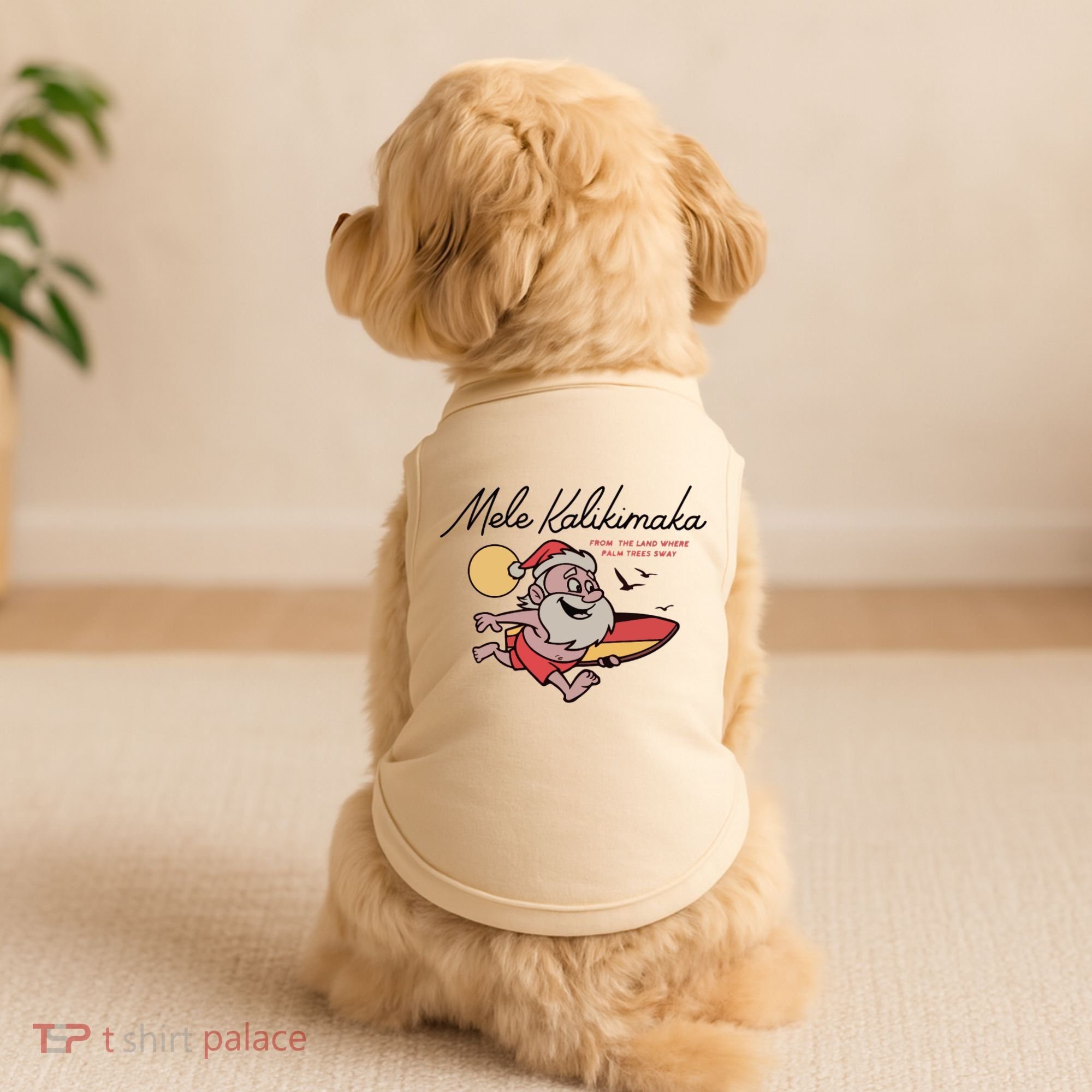 Mele Kalikimaka Hawaii Christmas Surfing Santa Doggie Tank