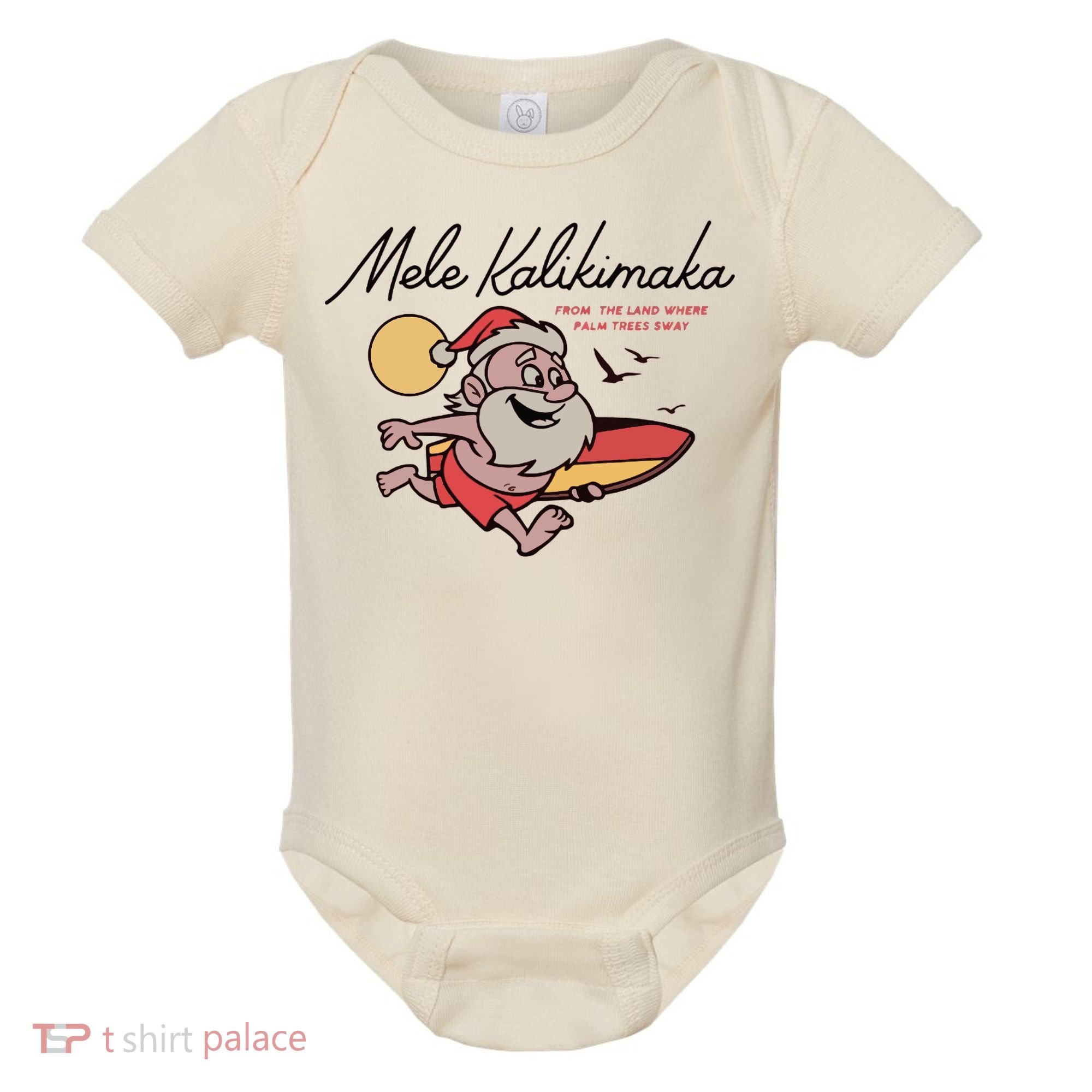 Mele Kalikimaka Hawaii Christmas Surfing Santa Baby Bodysuit