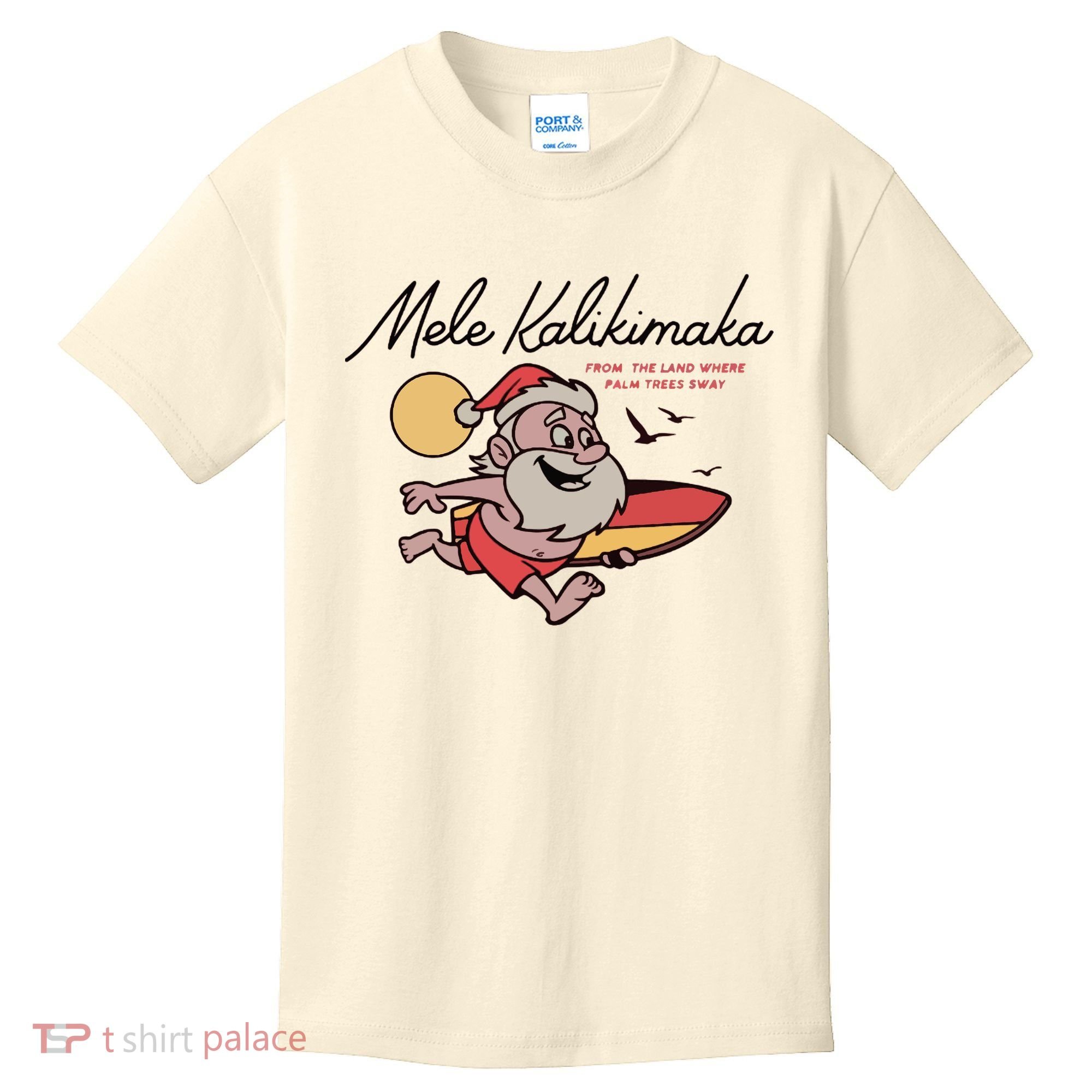 Mele Kalikimaka Hawaii Christmas Surfing Santa Kids T-Shirt