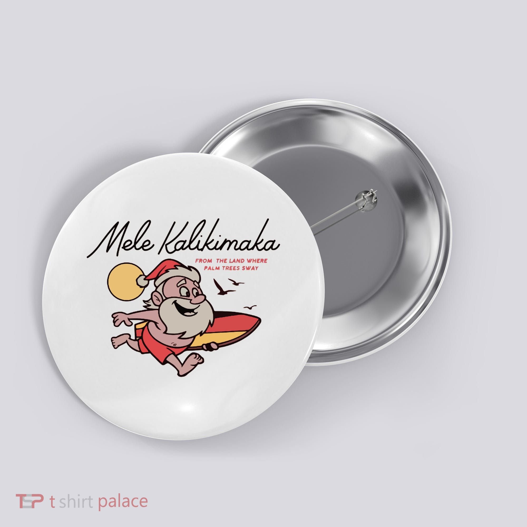 Mele Kalikimaka Hawaii Christmas Surfing Santa Button