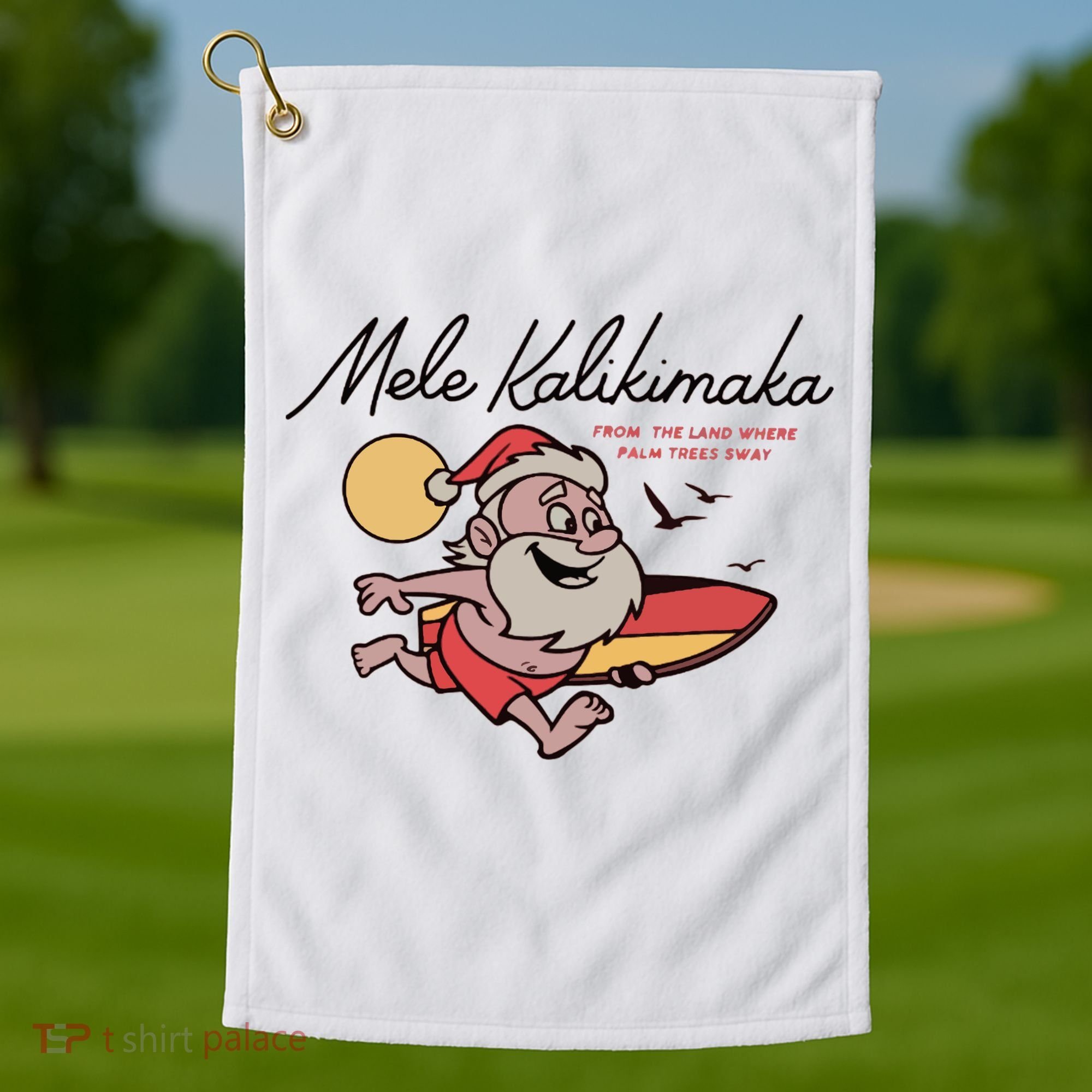 Mele Kalikimaka Hawaii Christmas Surfing Santa Golf Towel