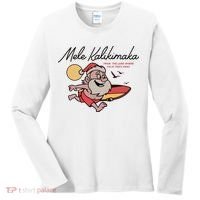 Mele Kalikimaka Hawaii Christmas Surfing Santa Women's Long Sleeve Shirt thumb 0