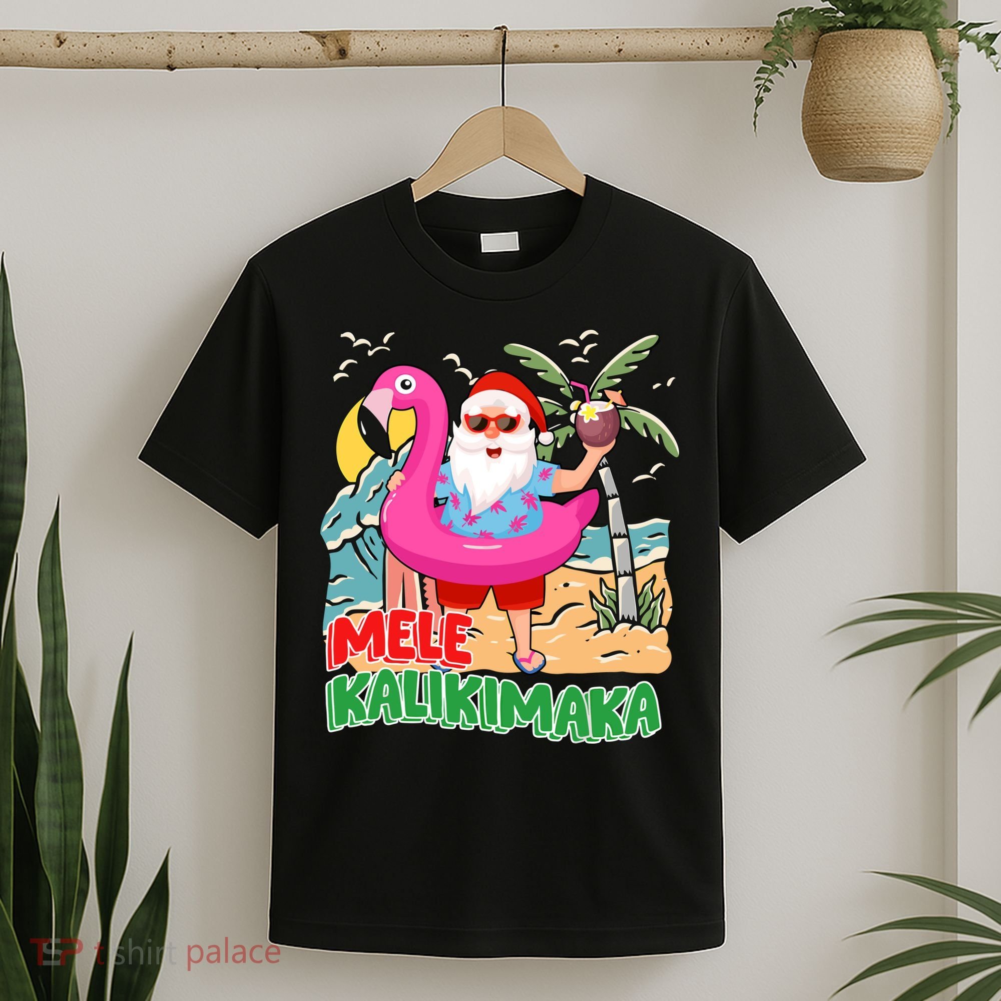Mele Kalikimaka Hawaiian Christmas In Hawaii Beach Santa T-Shirt