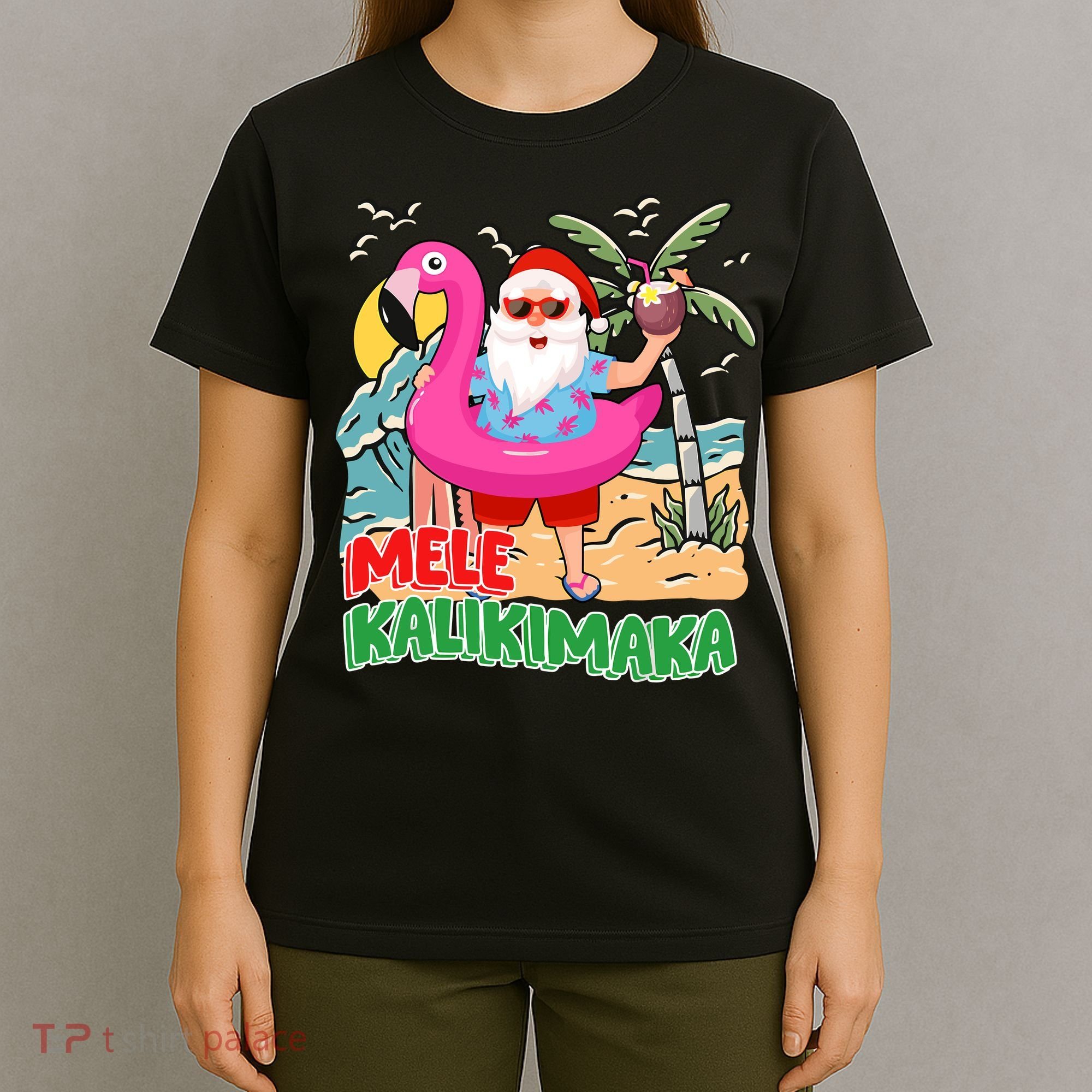 Mele Kalikimaka Hawaiian Christmas In Hawaii Beach Santa T-Shirt