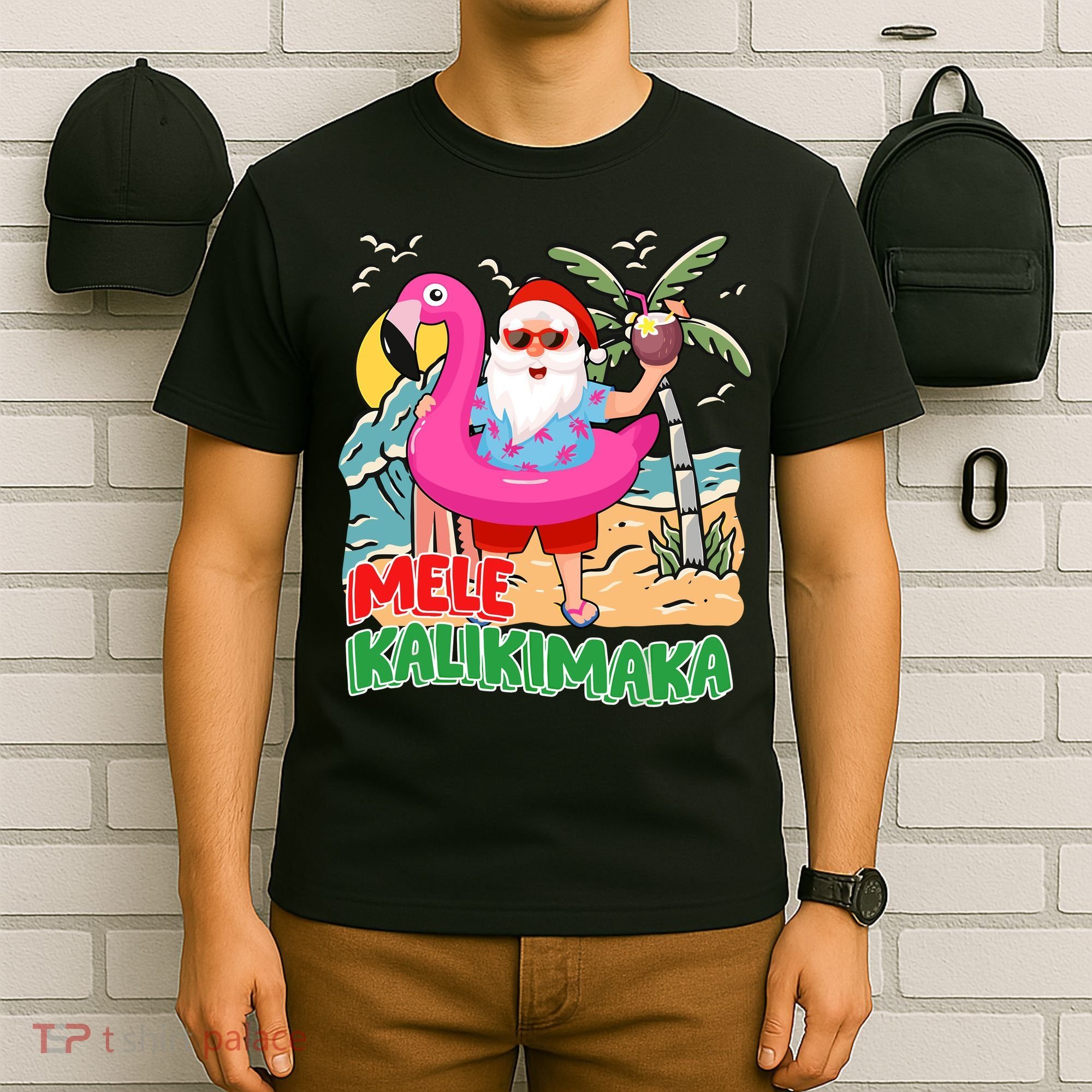 Mele Kalikimaka Hawaiian Christmas In Hawaii Beach Santa T-Shirt