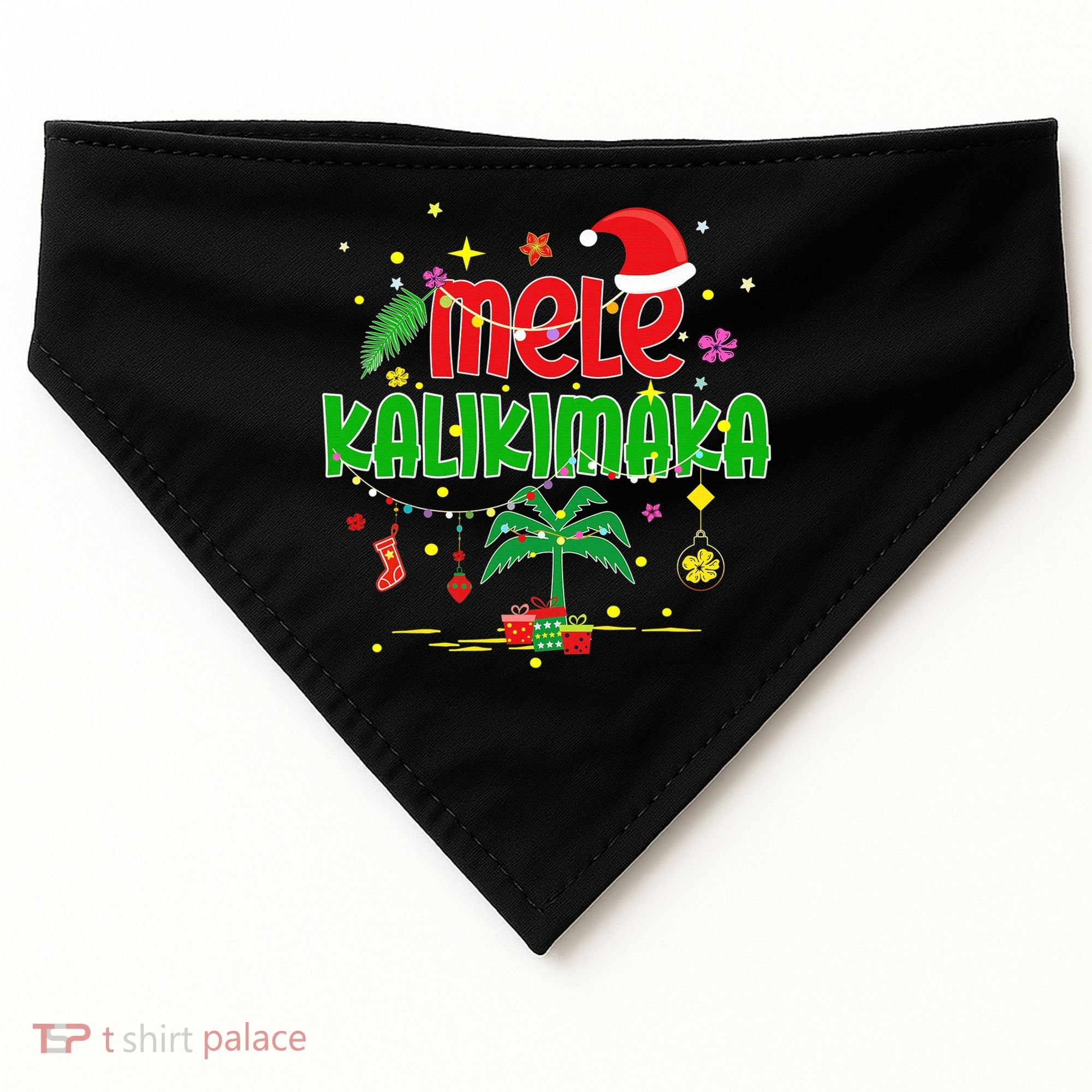 Mele Kalikimaka Hawaiian Christmas Palm Tree Lights Xmas  USA-Made Doggie Bandana