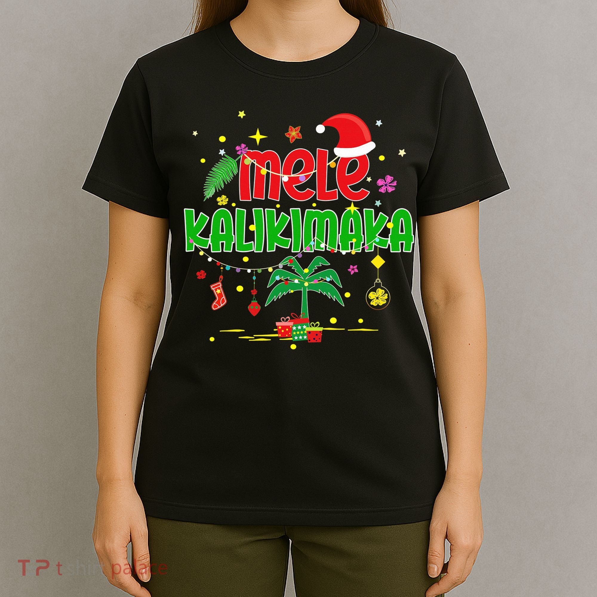 Mele Kalikimaka Hawaiian Christmas Palm Tree Lights Xmas  T-Shirt