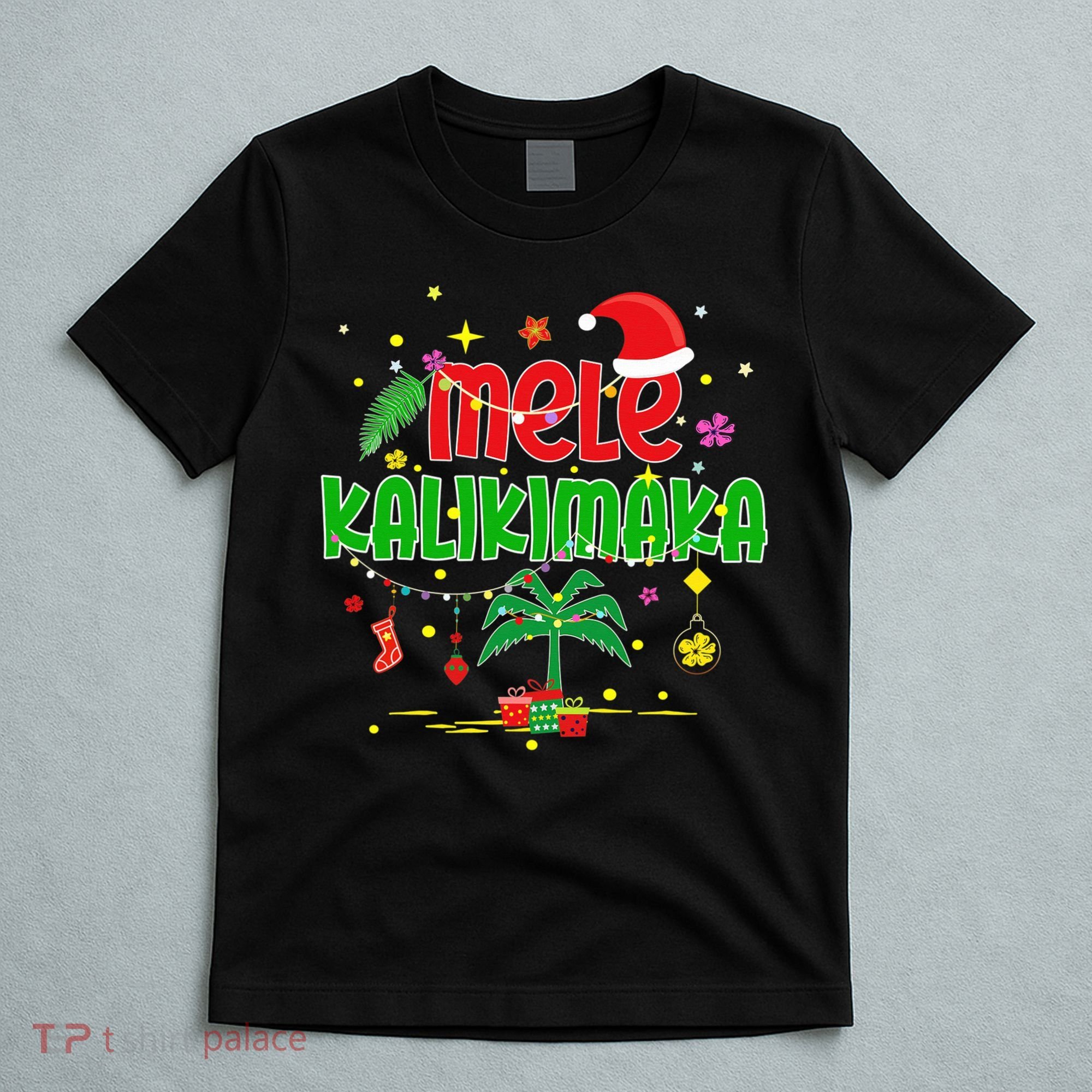 Mele Kalikimaka Hawaiian Christmas Palm Tree Lights Xmas  T-Shirt