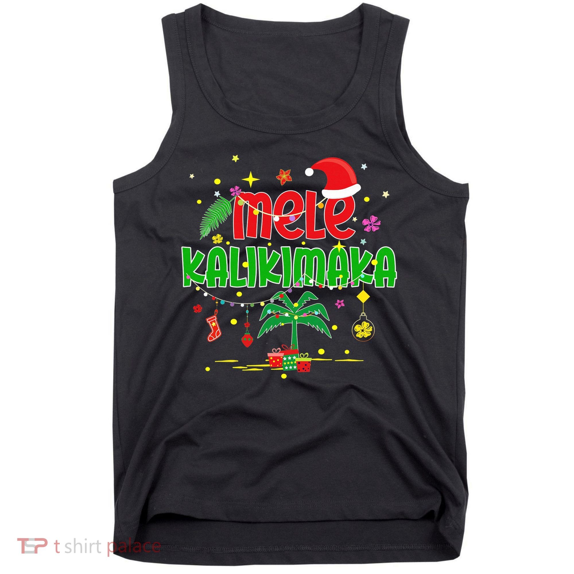 Mele Kalikimaka Hawaiian Christmas Palm Tree Lights Xmas  Tank Top