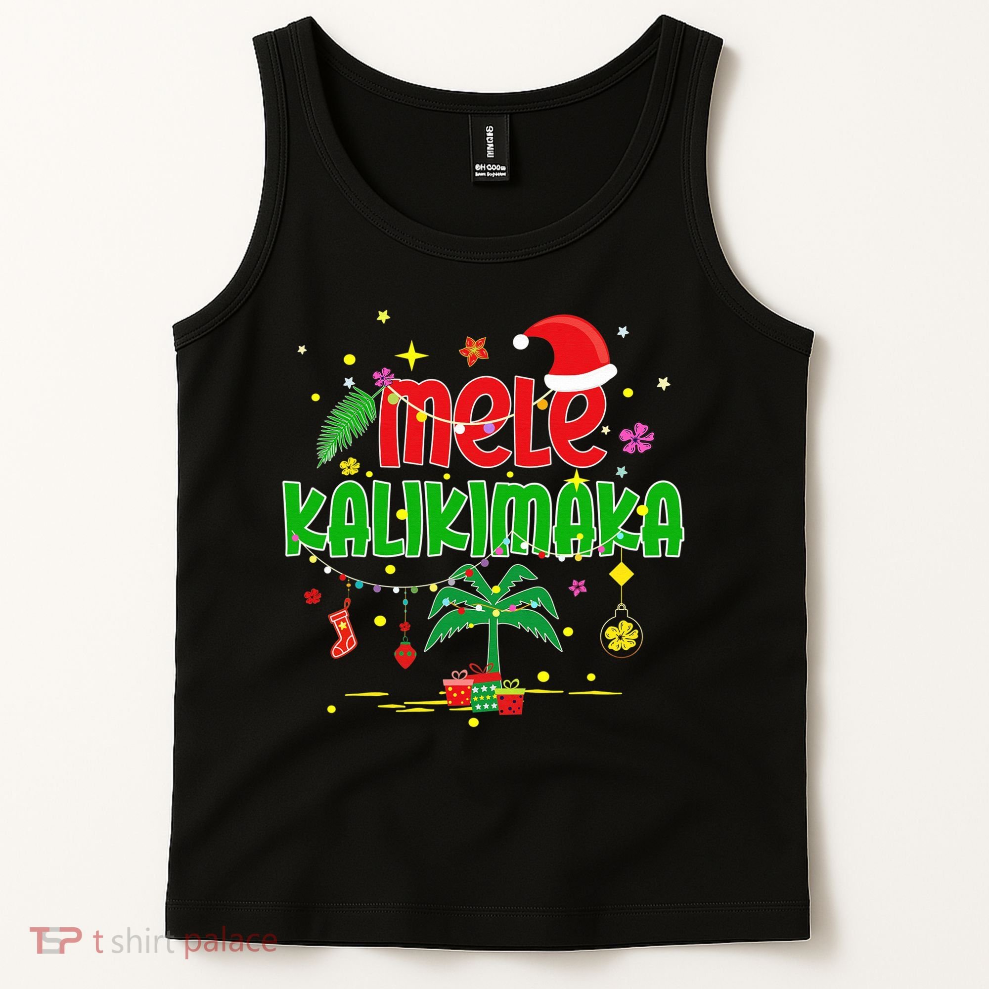 Mele Kalikimaka Hawaiian Christmas Palm Tree Lights Xmas  Tank Top