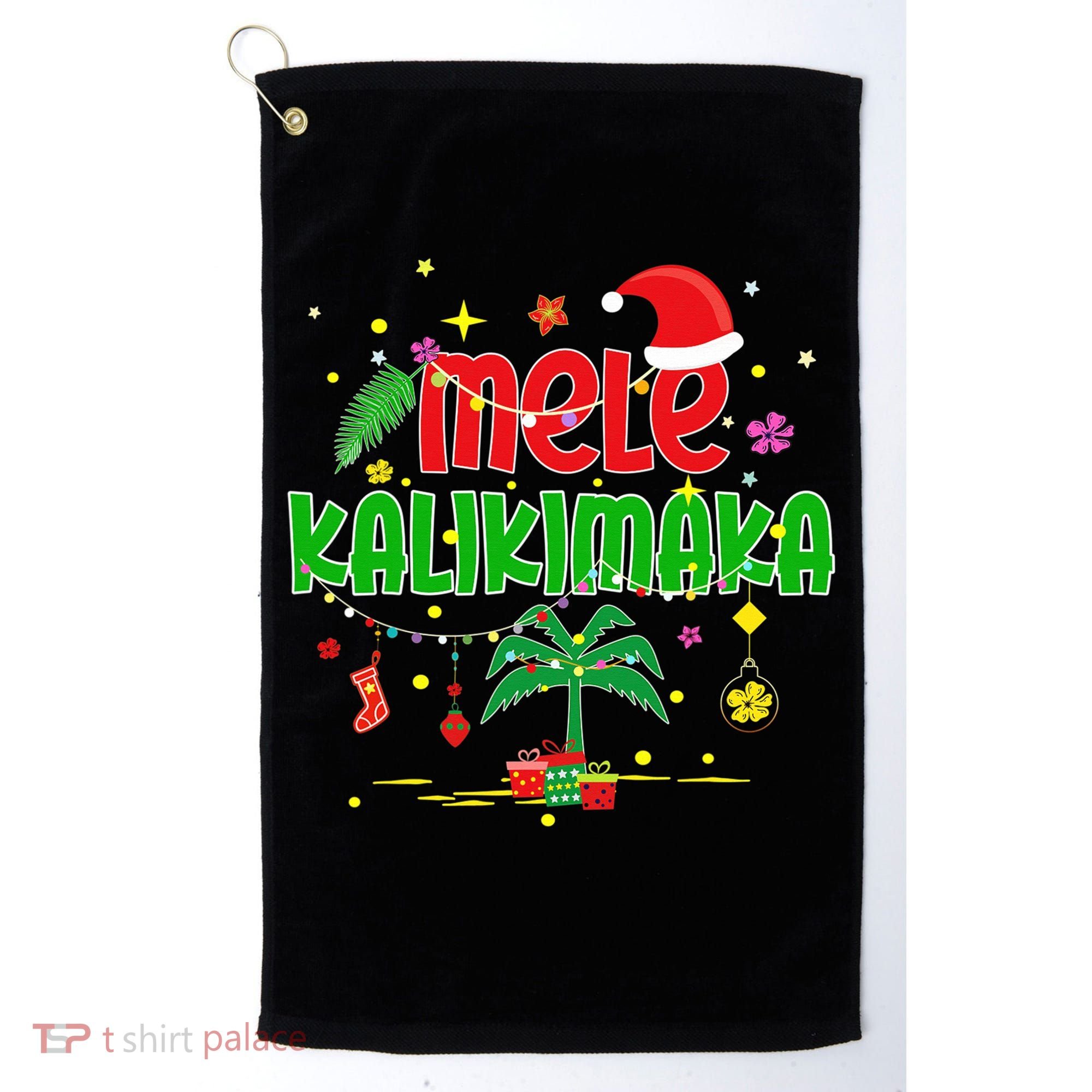 Mele Kalikimaka Hawaiian Christmas Palm Tree Lights Xmas  Golf Towel