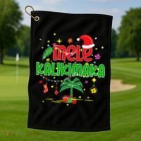 Mele Kalikimaka Hawaiian Christmas Palm Tree Lights Xmas  Golf Towel thumb 1