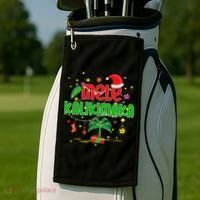 Mele Kalikimaka Hawaiian Christmas Palm Tree Lights Xmas  Golf Towel thumb 2