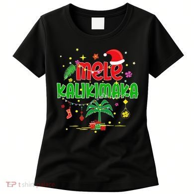 Mele Kalikimaka Hawaiian Christmas Palm Tree Lights Xmas  Women's T-Shirt