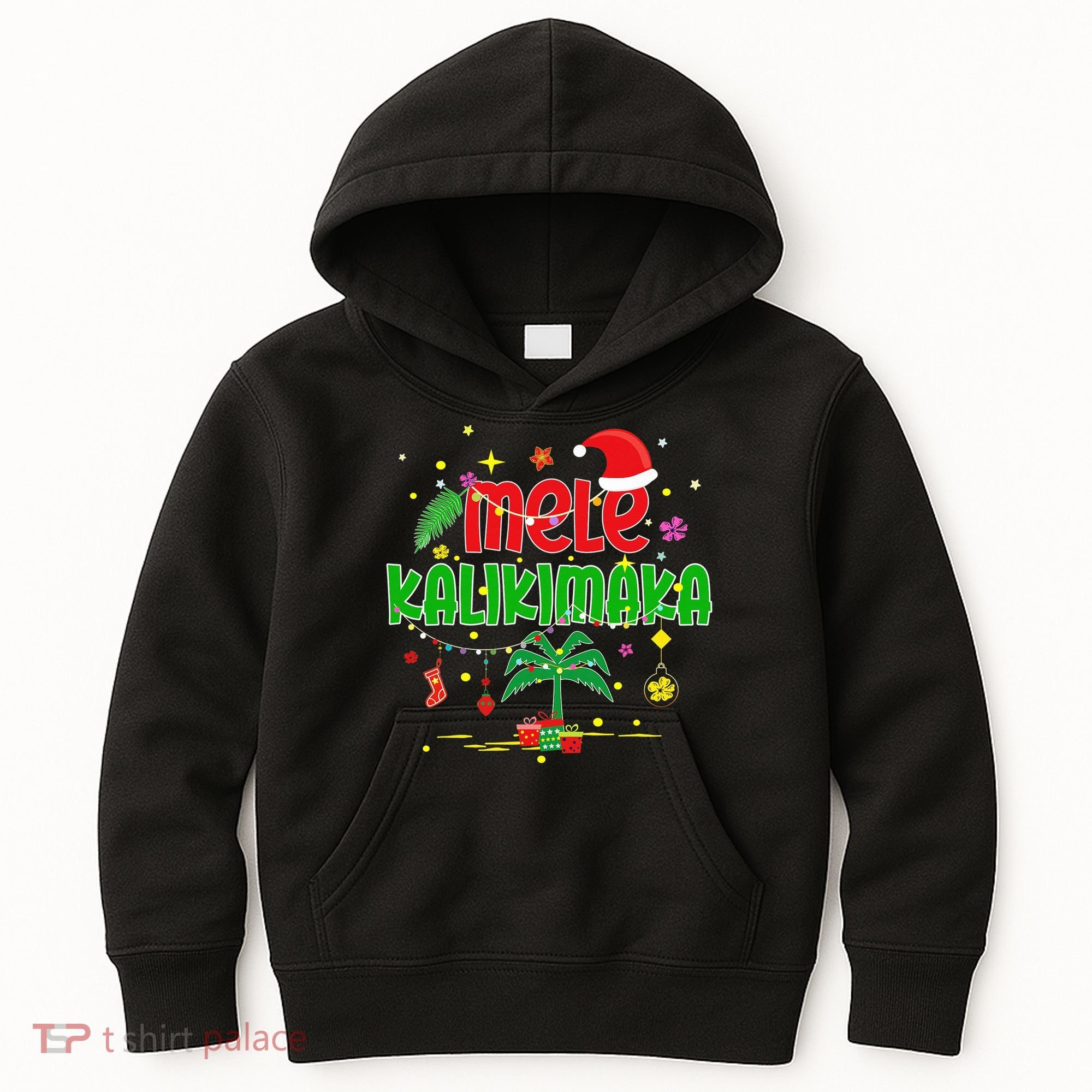 Mele Kalikimaka Hawaiian Christmas Palm Tree Lights Xmas  Kids Hoodie