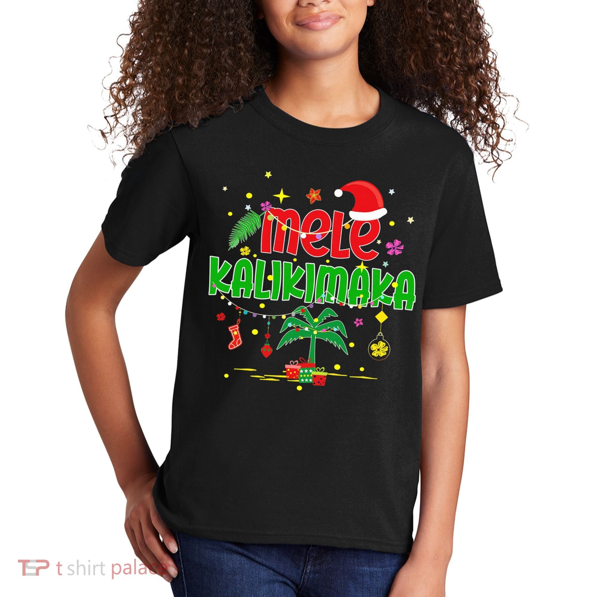 Mele Kalikimaka Hawaiian Christmas Palm Tree Lights Xmas  Kids T-Shirt