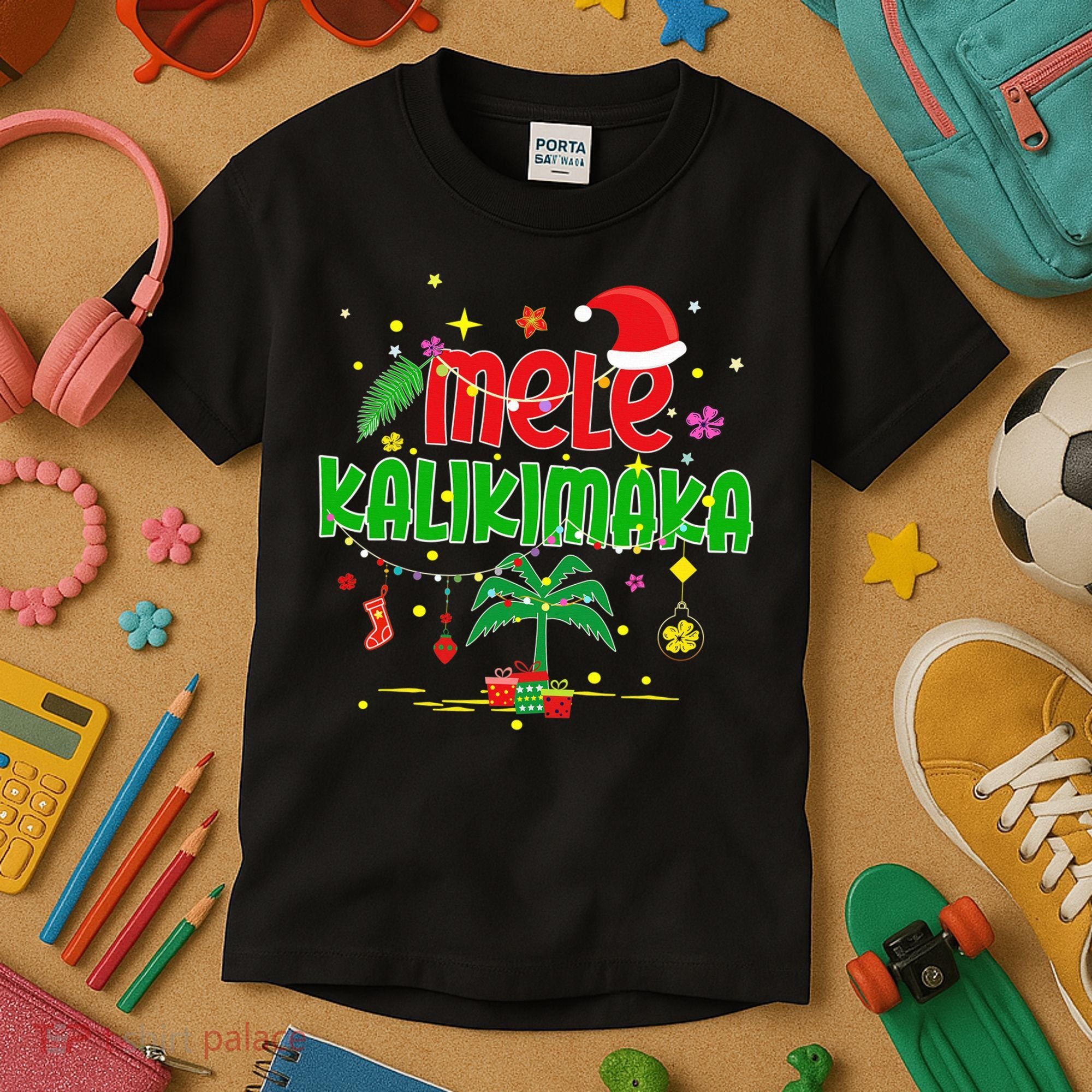Mele Kalikimaka Hawaiian Christmas Palm Tree Lights Xmas  Kids T-Shirt
