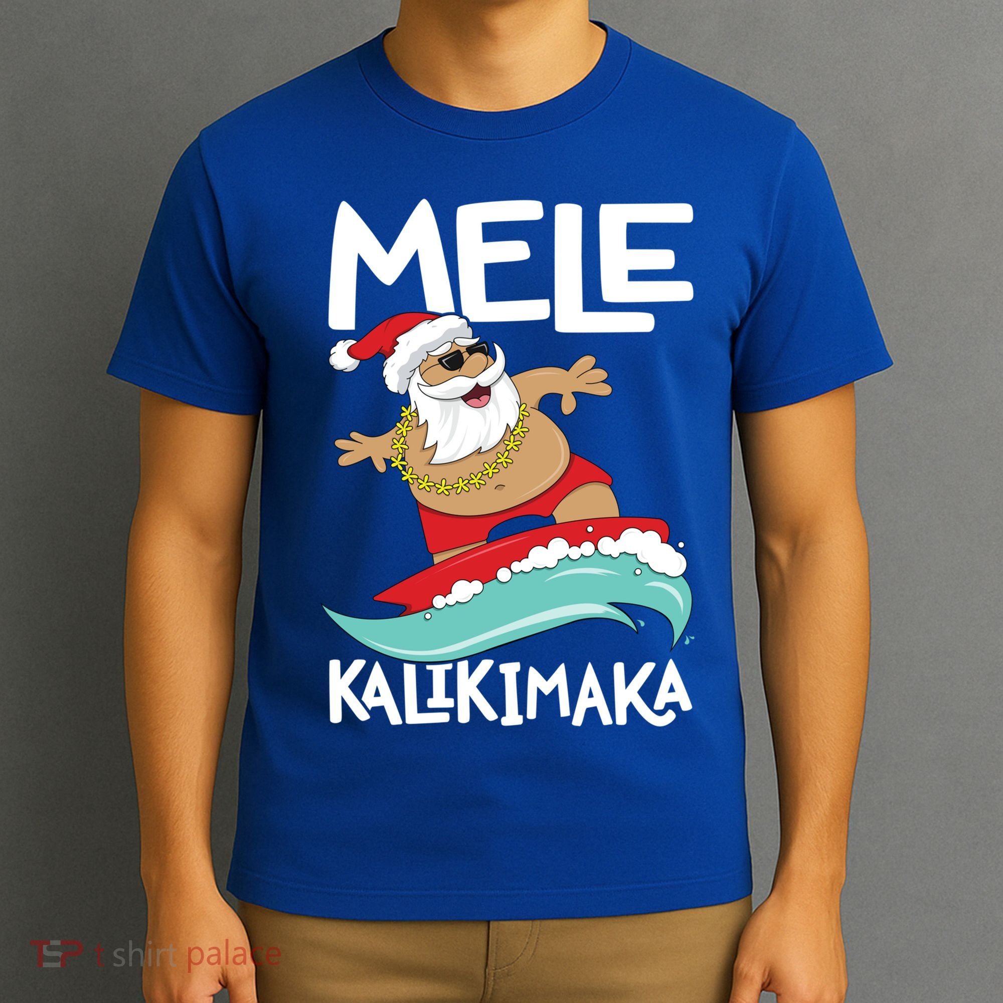 Mele Kalikimaka Hawaiian Christmas Hawaii Surfing Santa Gift T-Shirt