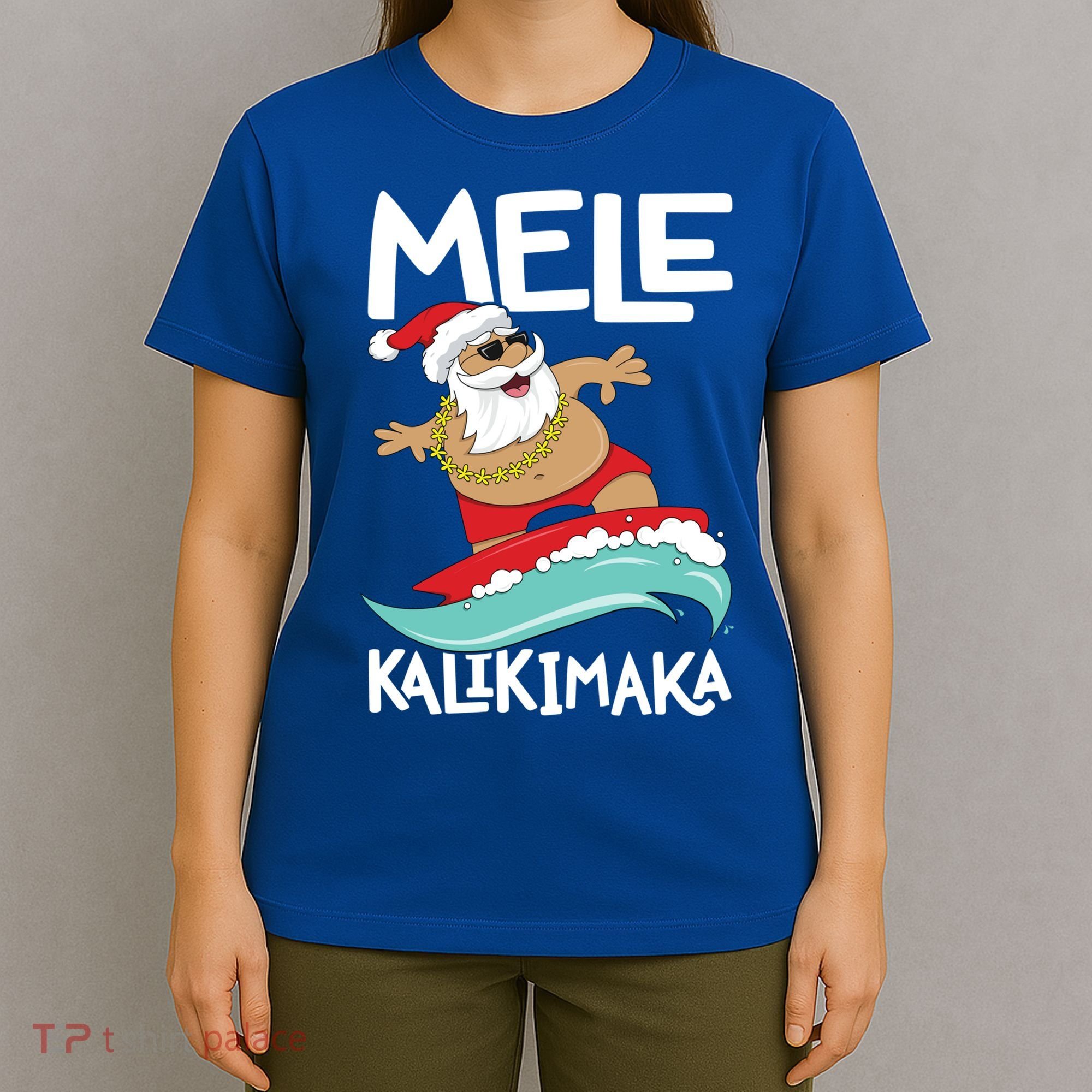 Mele Kalikimaka Hawaiian Christmas Hawaii Surfing Santa Gift T-Shirt