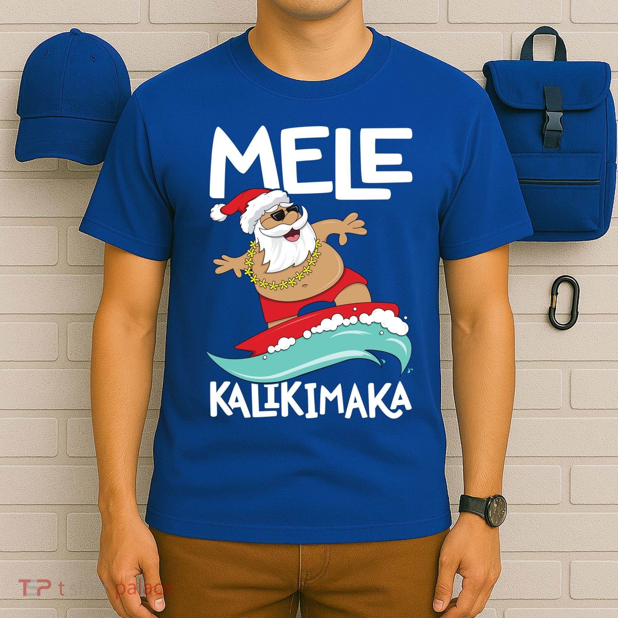 Mele Kalikimaka Hawaiian Christmas Hawaii Surfing Santa Gift T-Shirt
