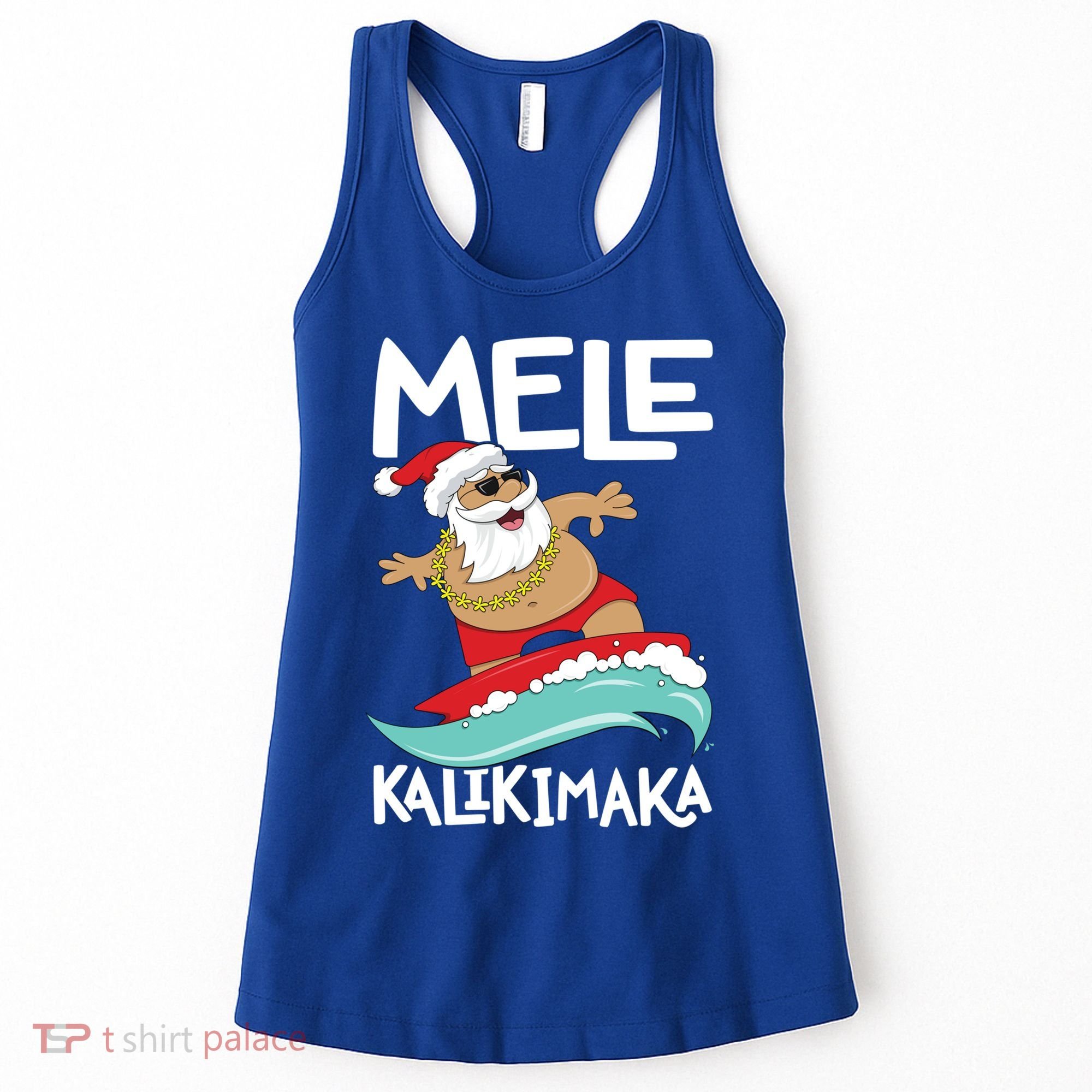 Mele Kalikimaka Hawaiian Christmas Hawaii Surfing Santa Gift Women's Tank Top